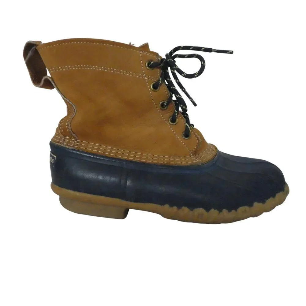 LL Bean Blue Brown Leather Waterproof 6 inch Unlined Bean Boots‎ Womens 8